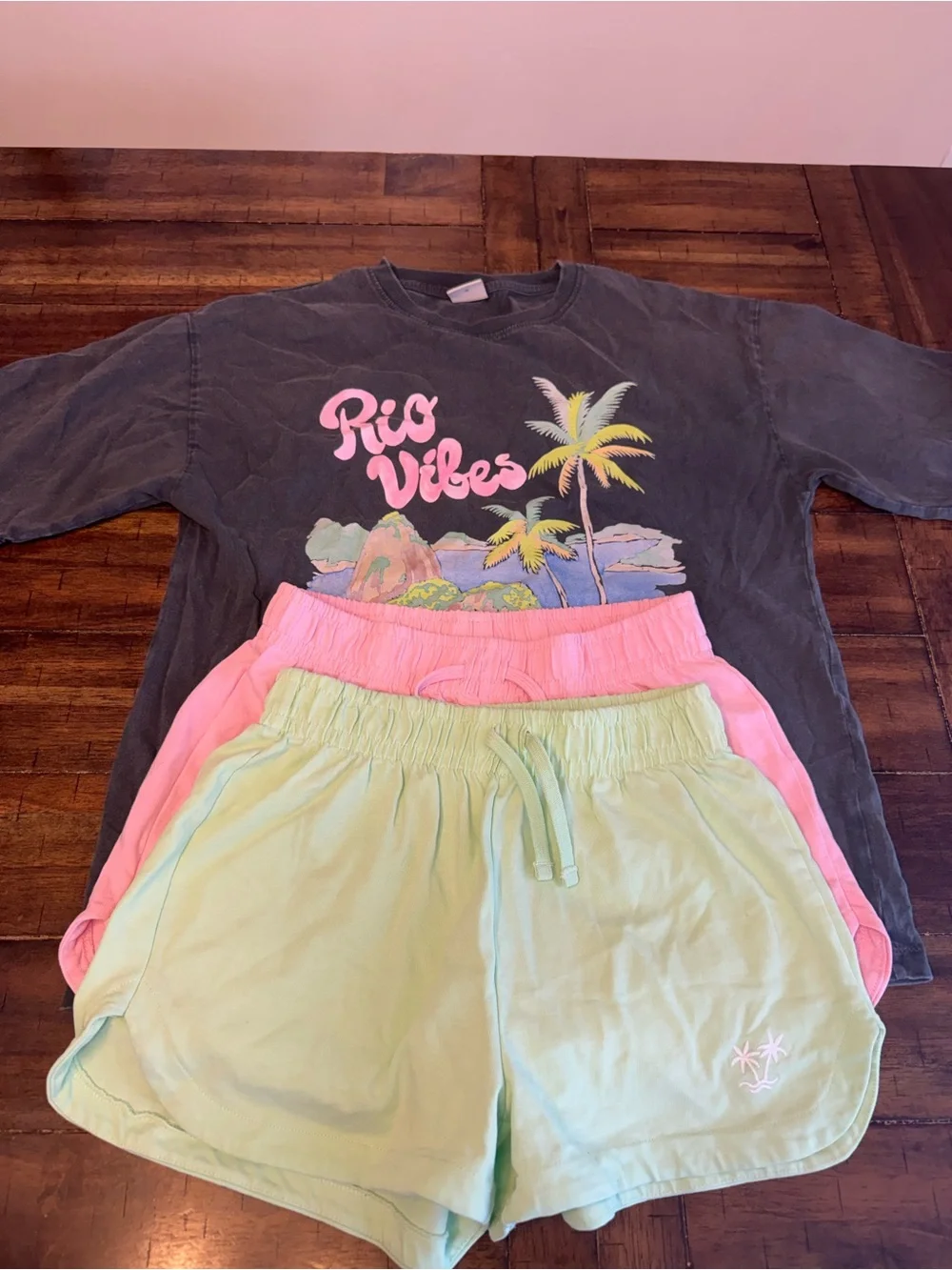 Zara Pink & Light Green Kids Pajama Shorts Set Size:13/14